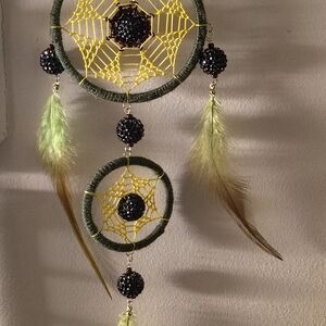 Boho Green and Yellow Dreamcatcher Wall Tapestry
